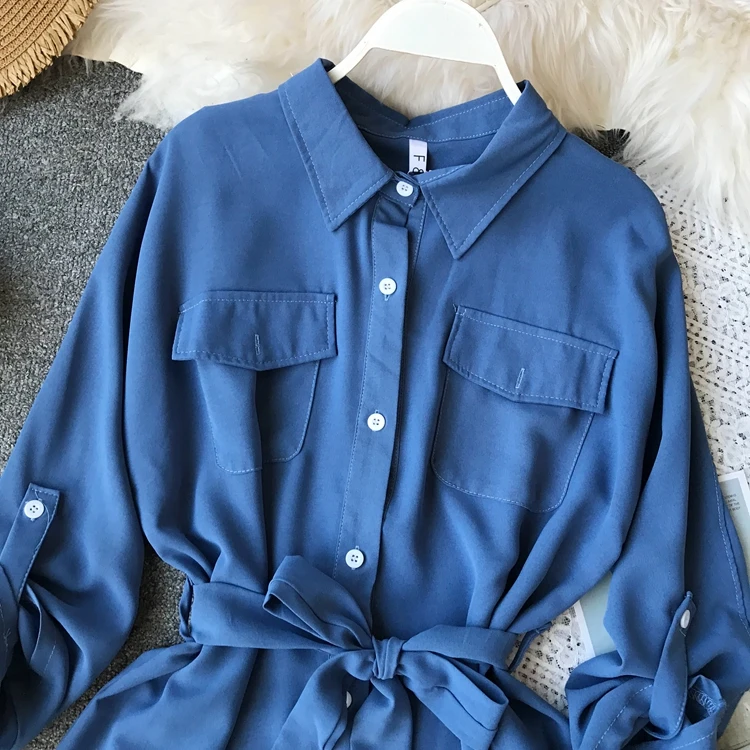 ALPHALMODA, Осенний женский однобортный комбинезон с длинными рукавами, откидной карман, высокая талия, пояс, Женский Повседневный однотонный комбинезон