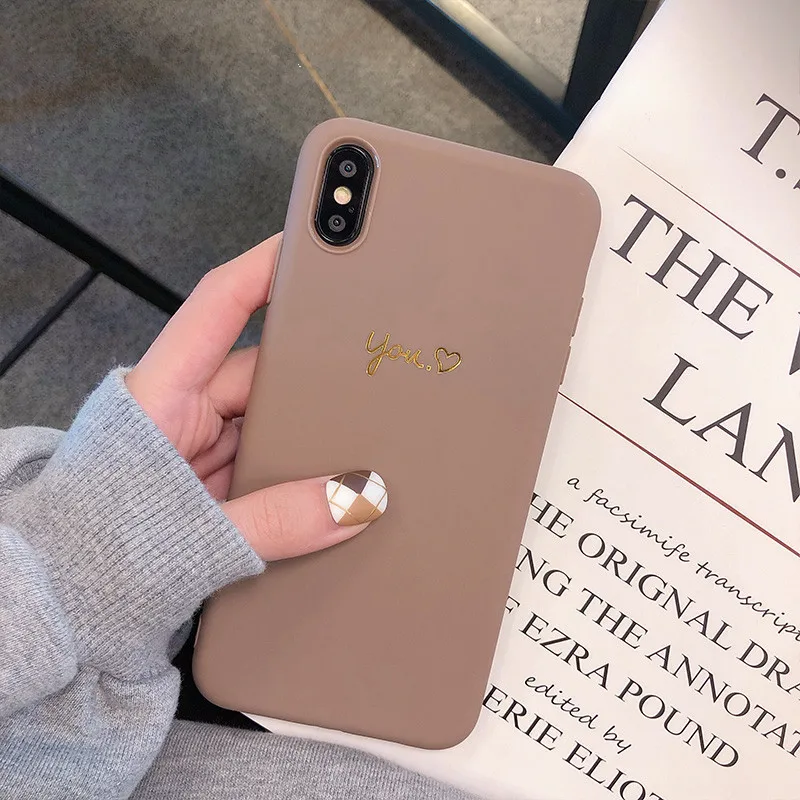 Коричневый чехол для iphone xr на айфон 7 мягкий Apple Phone простой с маленькими надписями