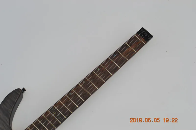 Вентилятор Fretted безголовая электрогитара, матовый серый Пламя клен верх корпус из красного дерева и кленовый гриф BJ-188