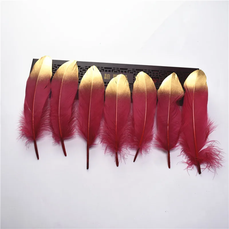 Wine Red Gold Окунутых золотых и серебряных гусиных перьев 10 шт-100 шт/Партия 15-20 см DIY декоративные перья для Свадебные украшения своими руками сантехника - Цвет: Wine Red Gold