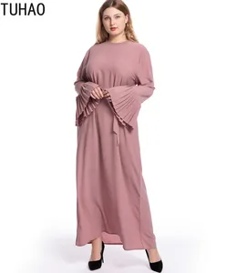 TUHAO PLEATED Sleeve Dresses Woman Party Night Plus Size 5XL 4XL 3XL Maxi Long Pink Black Muslim Flare Sleeve Women Dress CMSZ