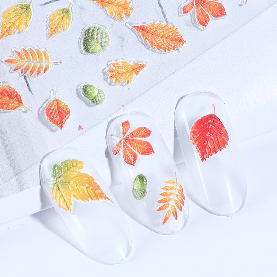 5D Embossed Nail Sticker Decals Blooming Flower Acrylic Engraved 3D Slider Manicure Empaistic Nail Art Decoration Tips CH1019