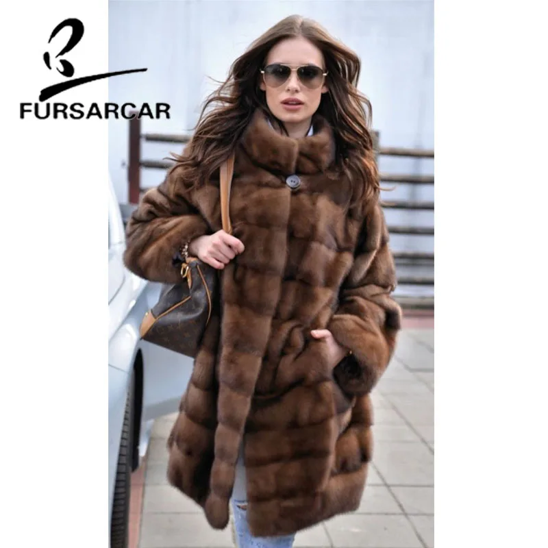 Женское пальто с мехом норки FURSARCAR зимняя теплая куртка из цельной кожи