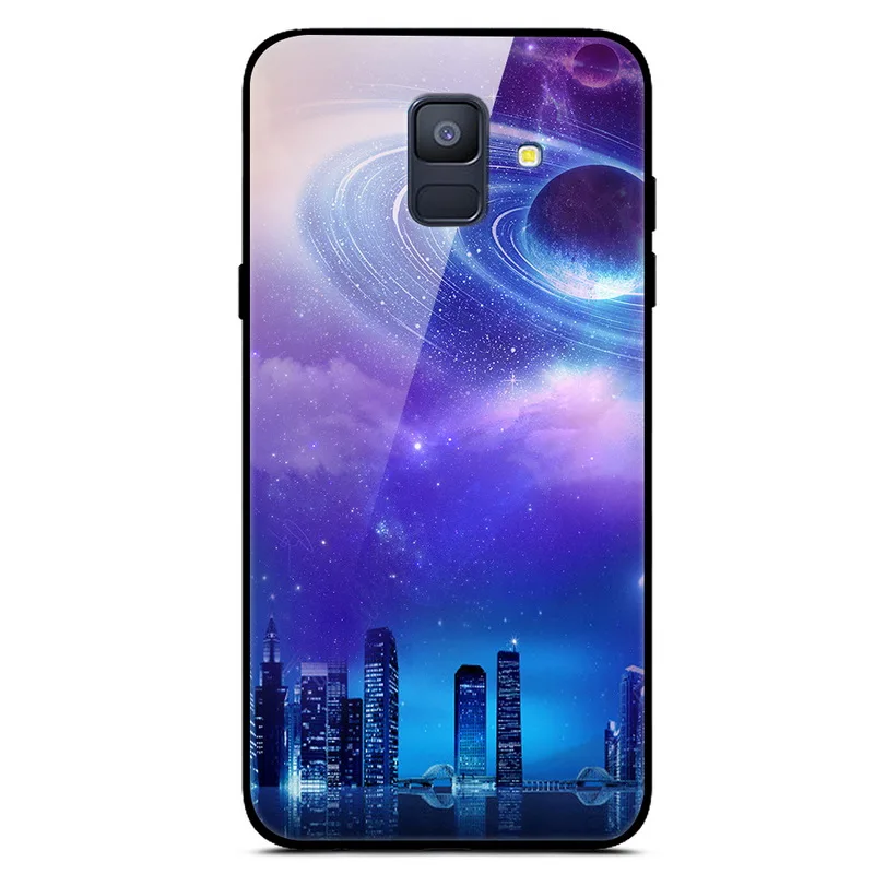 Чехол для samsung A6 A 6 из закаленного стекла с изображением планеты и космоса, стеклянный чехол для задней панели для samsung Galaxy A6 A600F с мягким краем