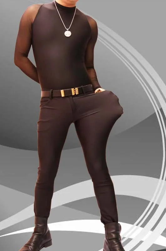 Очаровательные кофейные высокоэластичные модные повседневные брюки из лайкры