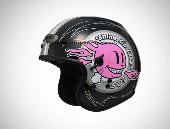 SOL-SO3-0167 3/4 Helmet Retro Black Fire Ball Series 4 Colors Anti-UV 400 Lens Wind&ampSand Proof COOLMAX Lining Meet DOT Test | Автомобили