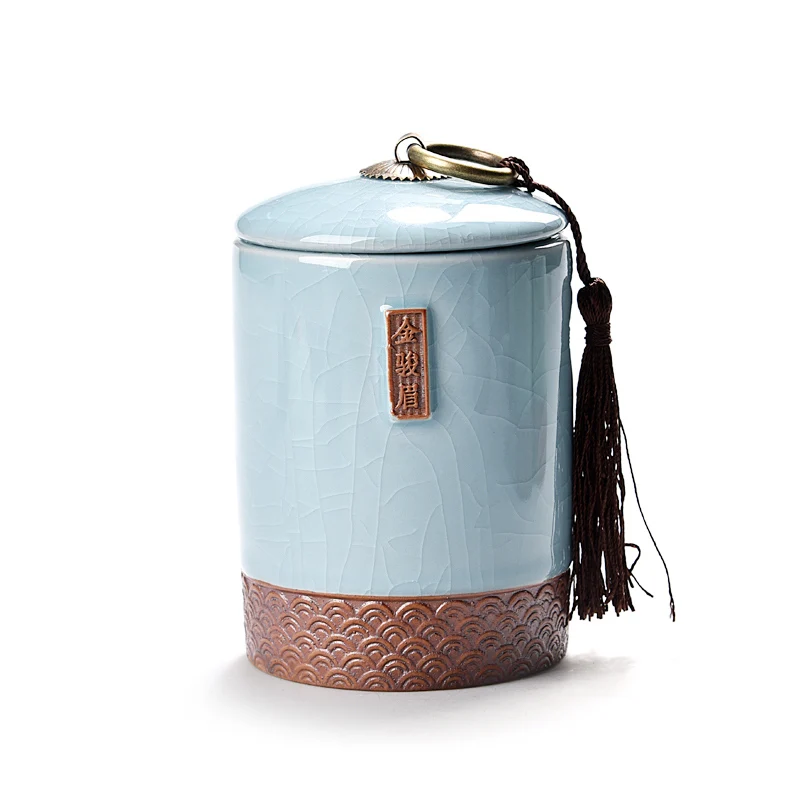 Jinjunmei PowderBlue Ретро Китайский стиль керамическая коробка для хранения чая банки для чая 1 шт. банки для конфет контейнер для хранения еды Кухня Мини коробка для хранения специй - Цвет: Jinjunmei PowderBlue