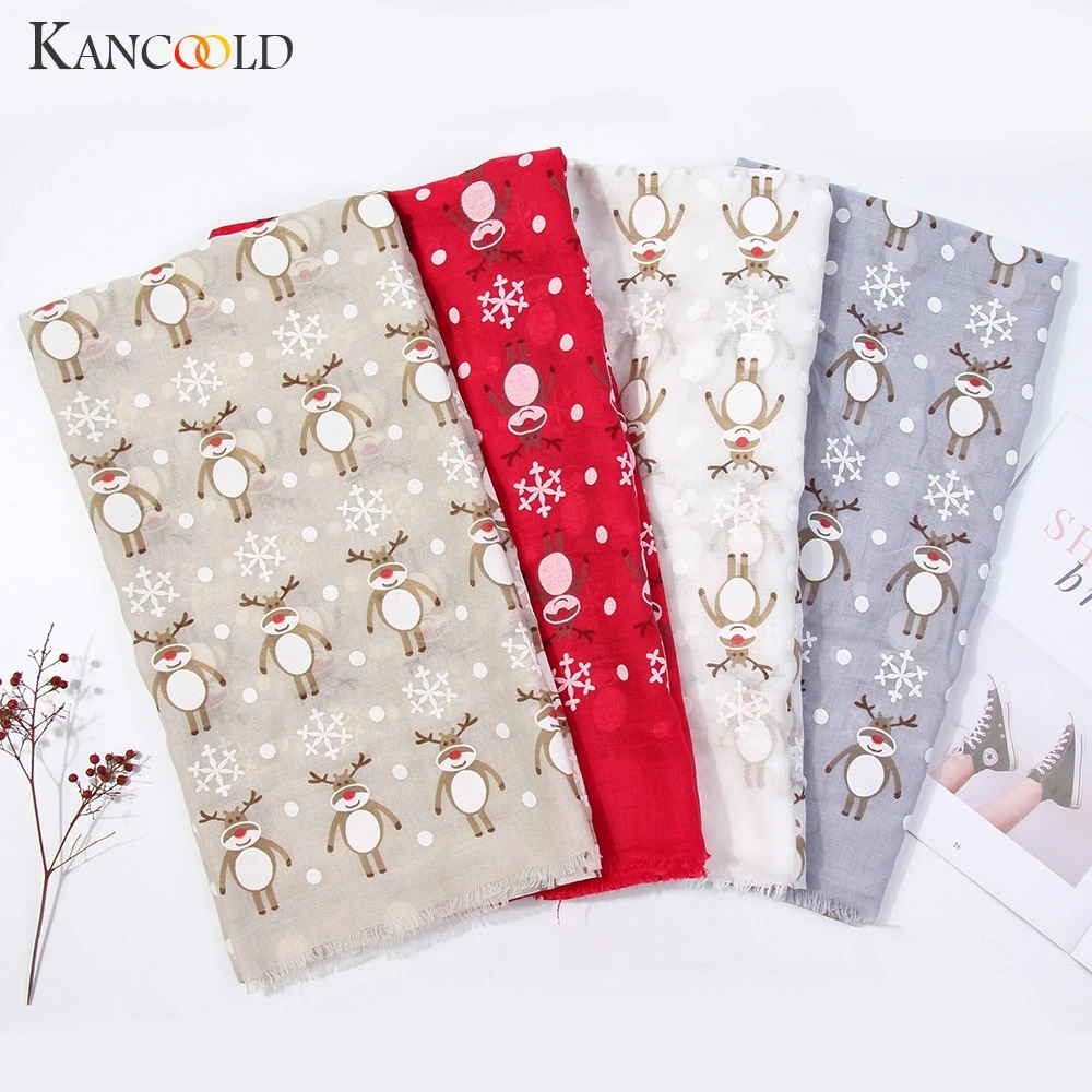 Женский праздничный зимний шарф KANCOOLD теплый с принтом оленя хлопком 2018Nov19| |