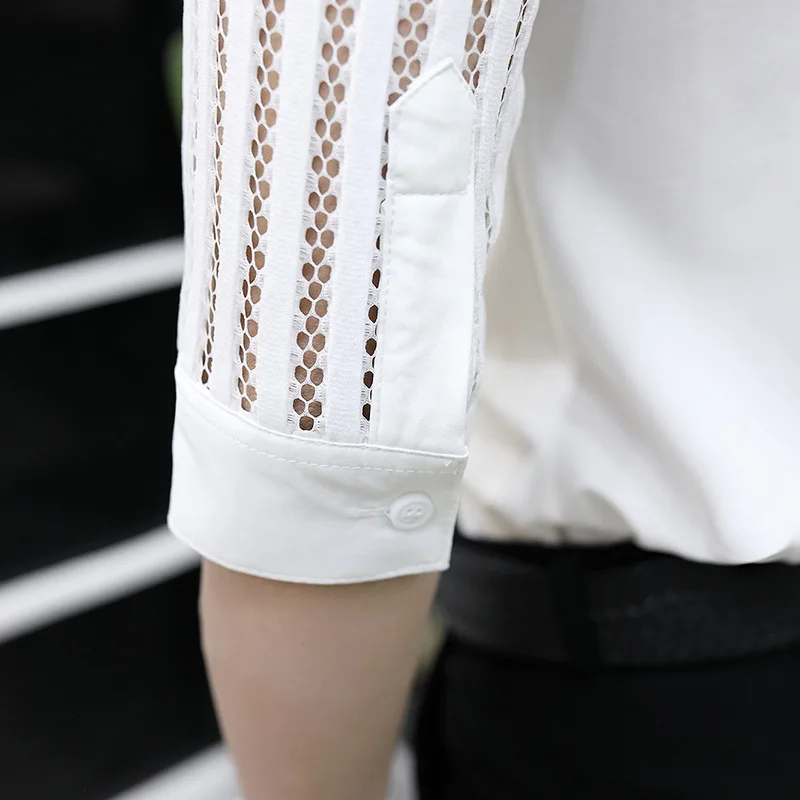 Новая модная летняя мужская рубашка облегающее сексуальное кружевное лоскутное