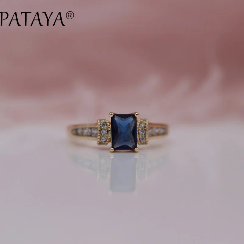 PATAYA, Новое поступление, эксклюзивный дизайн, 585, розовое золото, длинные серьги, кольца, наборы, квадратные, темно-синие, натуральный циркон, женские Этнические украшения