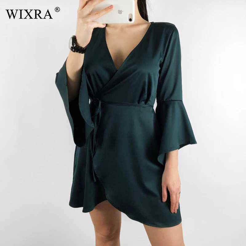 Wixra новое популярное однотонное мини платье с v образным вырезом женское