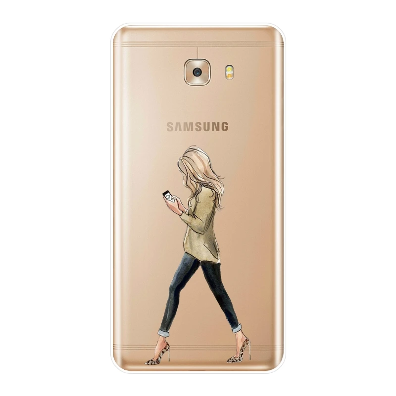 Силиконовый чехол для телефона Samsung Galaxy C5 C7 C8 Черный дорожный Женский мягкий с