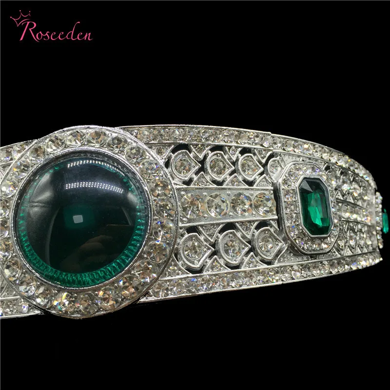 

Vintage Green Rhinestone Princess Eugenie Tiara Crystal Bridal Royal Crown Diadem Wedding Hair Accessories Jewelry RE3196