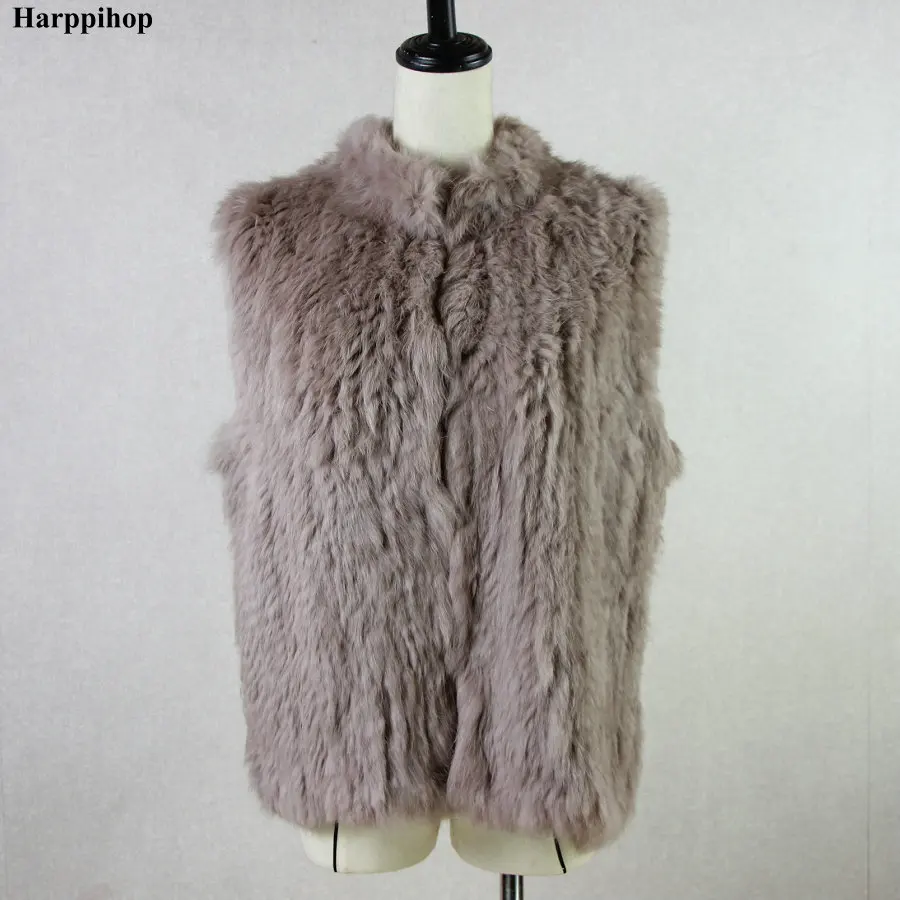 light khaki 17 цветов, женский жилет с натуральным кроличьим мехом для девочек, куртка на весну и зиму, теплый вязаный жилет с натуральным кроличьим мехом, черный и бежевый цвета - Цвет: light khaki