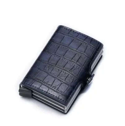 Blue card case Новые женские и мужские двойные коробки держатель для карт крокодил из искусственной кожи RFID мини кошелек Бизнес металлические дорожные кошельки кредитный держатель для карт s - Цвет: Blue card case