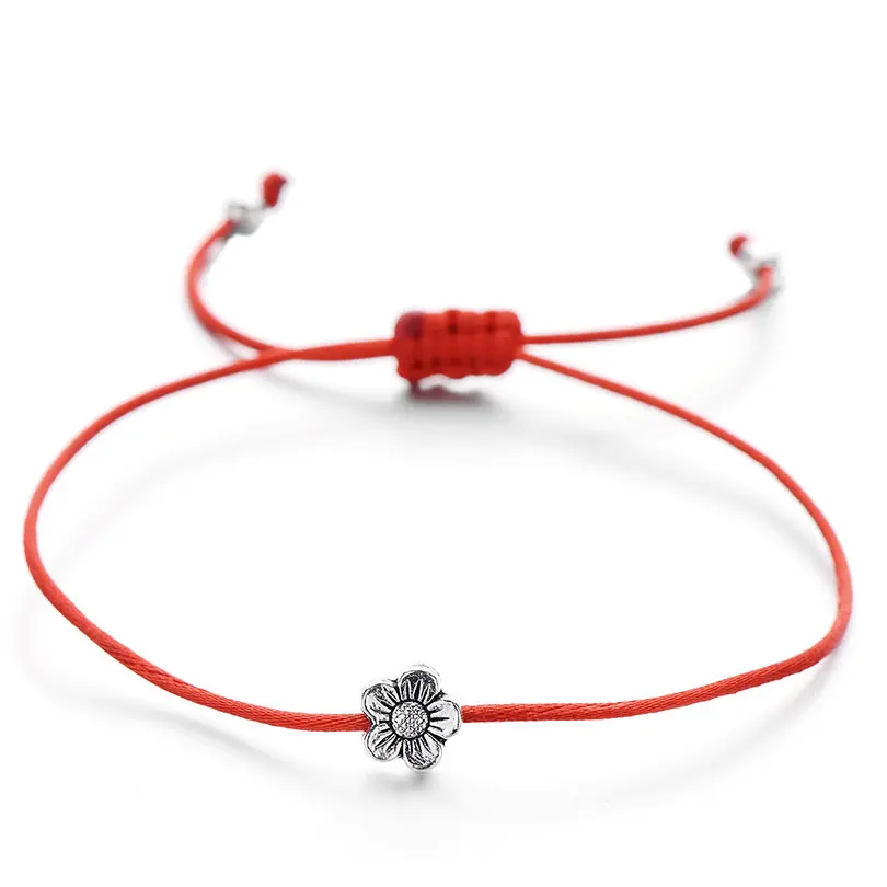 red without card Pipitree Make a Wish, мини-браслет с цветами, женский, регулируемый, на удачу, красные браслеты, для женщин, детей, Wish, ювелирное изделие, карта, подарок - Окраска металла: red without card