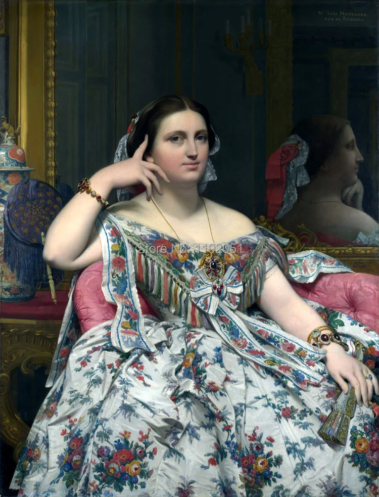 

Canvas painting mural prints Jean Auguste Dominique Ingres Mme. Moitessier 1856 masterpiece reproduction vintage style