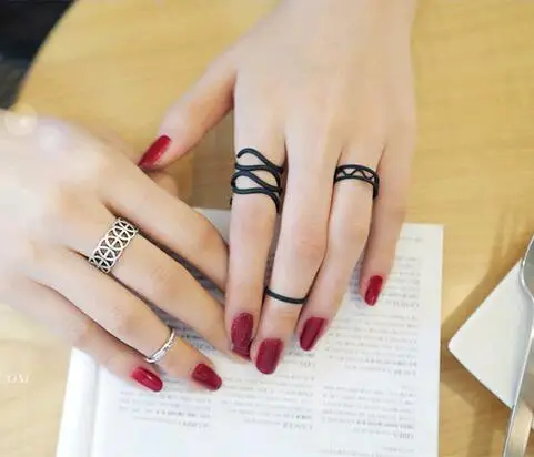 Hot Black Opening Rings Adjustable Painting Midi for Women 3 pcs/set | Украшения и аксессуары