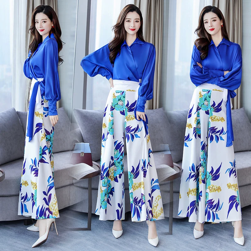 

Spring Goddess 2 Piece Set Women Chic Pantalon Taille Haute Femme Conjunto Feminino Conjunto Feminino Wide Leg Pants Woman Suit