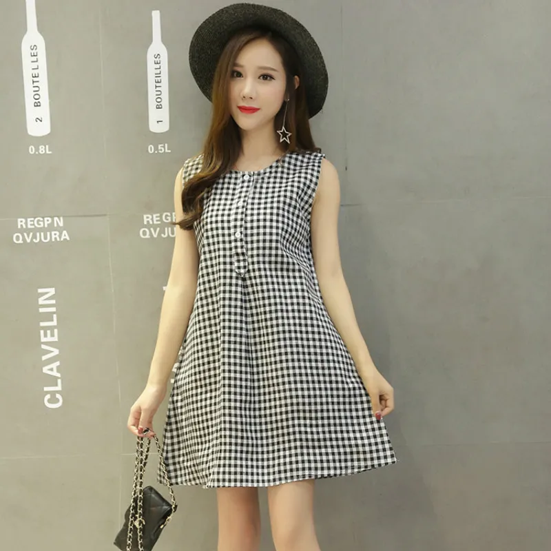 

2021 fashion Summer Pregnancy Clothes Maternity Dress Casual Plaid Dress Sleeveless for Pregnant Plus Size Dresses