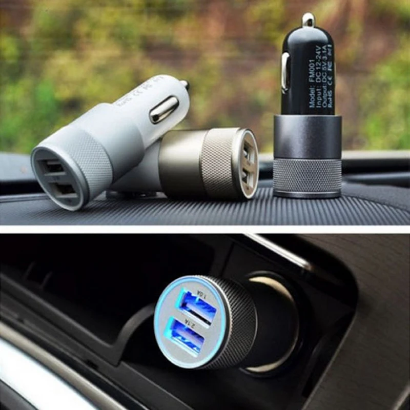 GEUMXL 12V 2.1A 1A алюминиевый 2 USB порта Автомобильное зарядное устройство для iPhone 5 6 plus