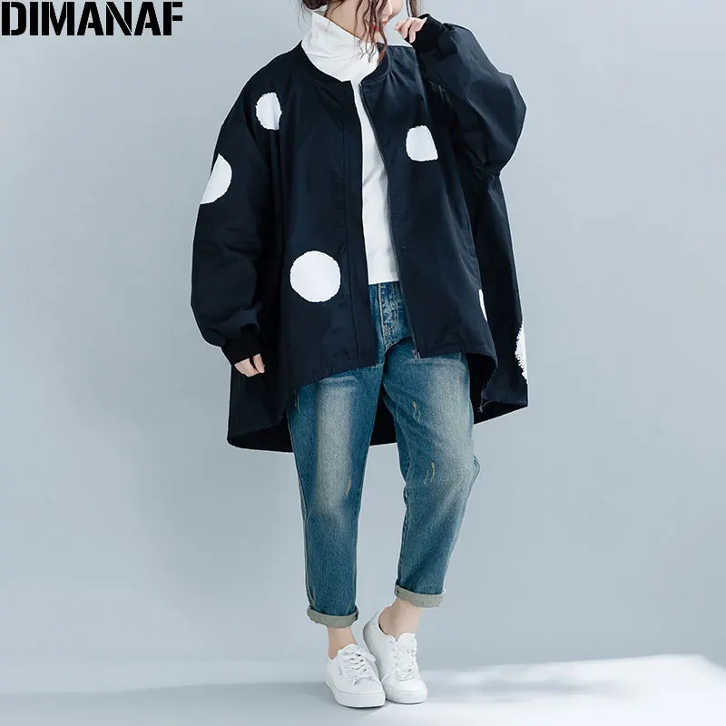Tao8008CN Женский кардиган в горошек DIMANAF, черная свободная куртка на молнии и с круглым вырезом, свободная куртка большого размера для осени и зимы - Цвет: Tao8008CN