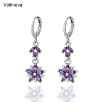 luxury quality jewelry korean fashion purple purple color aaa cubic zirconia new fashion dangle earrings for girl
