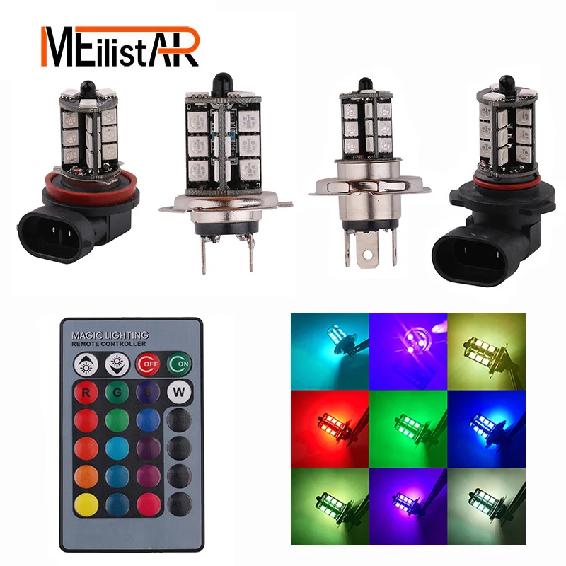 2 шт. RGB светодиодный светильник для автомобиля s 9005 9006 H11 H4 H7 5050 27 SMD