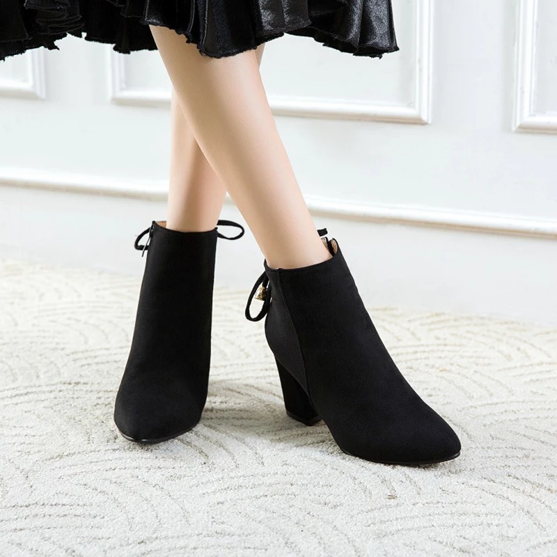 BLXQPYT/Botas Mujer зимние ботинки новые женские с острым носком и пряжкой пикантные