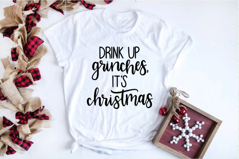 Skuggnas Drink Up Grinches новогодние майки для женщин подарок вечерние забавные tumblr Графические футболки эстетическое harajuku grunge Топы