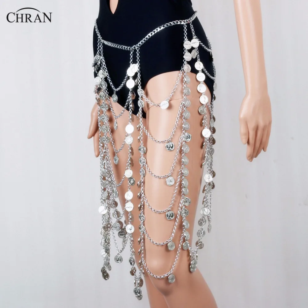 Женская цепочка на талию Chran золотистая/Серебристая в форме монеты Подарочная