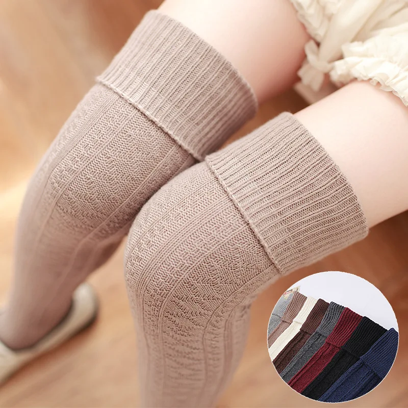 

Over Knee Thigh High Cotton Knit Stockings Winter Warm Women Ladies Girls Spring Fashion Leg Warmer Solid Color