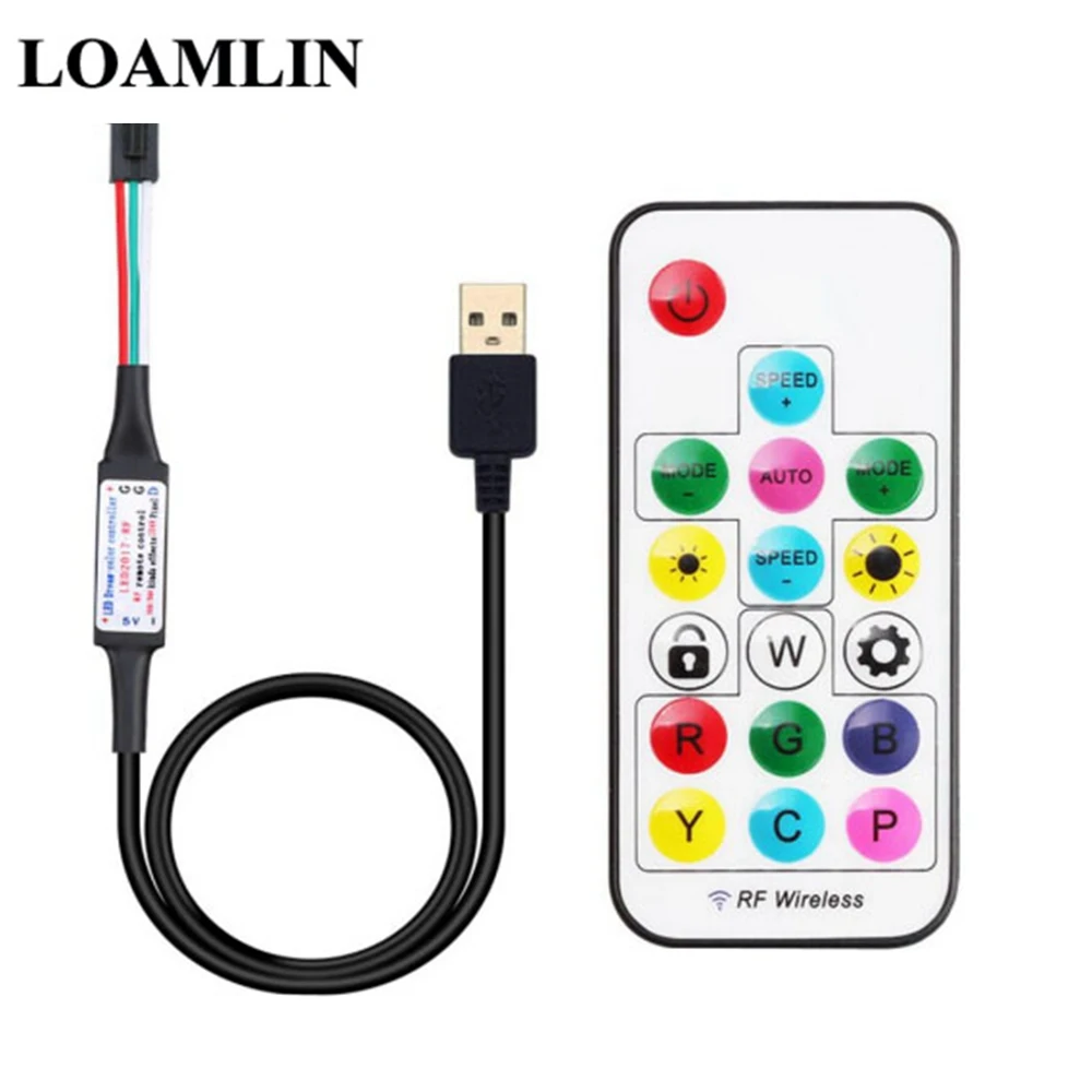 USB Светодиодная лента RGB WS2812B с 17 клавишами, пульт дистанционного управления, Адресуемая Пиксельная лента, светодиодный телевизор, задняя панель под шкаф, лампа DC5V 1 м/2 м/3 м/4 м/5 м