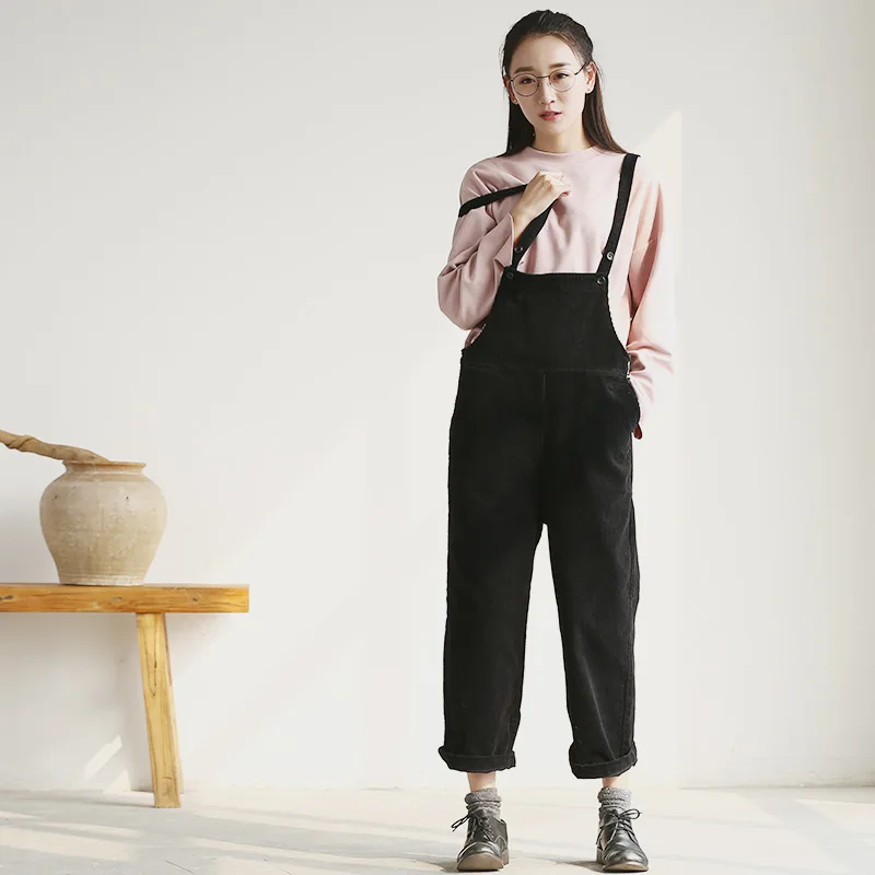 2018 Демисезонный вельветовые брюки регулировать ремни комбинезоны Для женщин