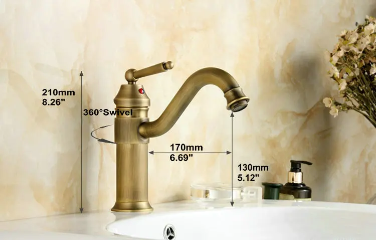 8 &quotантичный латунный Смеситель для ванной раковины кран Поворотный смеситель