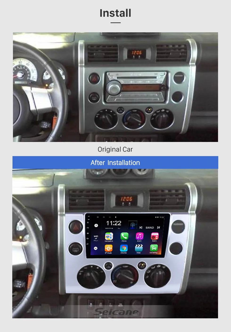 Seicane автомобильный мультимедийный плеер для 2007- Toyota FJ CRUISER Android 8,1 8-ядерный gps навигации Системы Bluetooth WiFi зеркало заднего вида