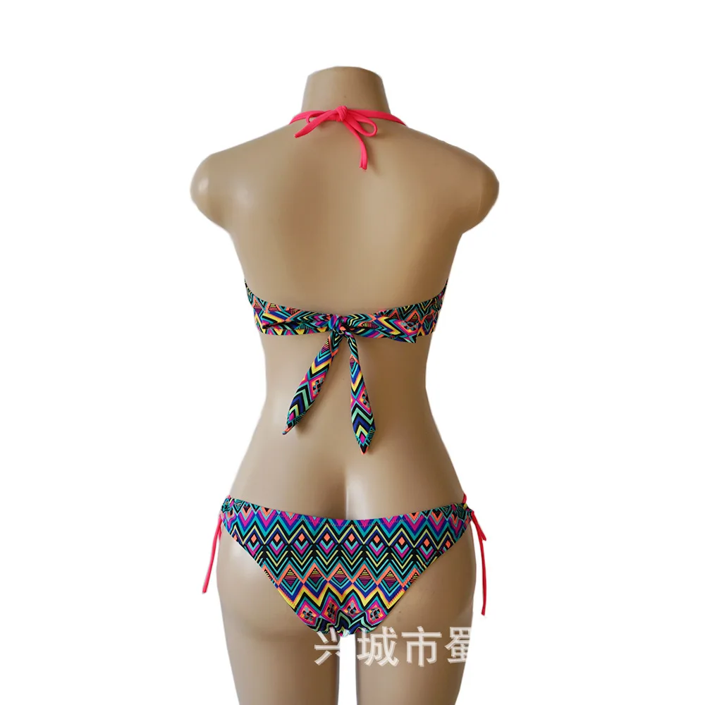2018 with pad Terylene swimwear bikini set sexy high quality halter print swimsuit |
