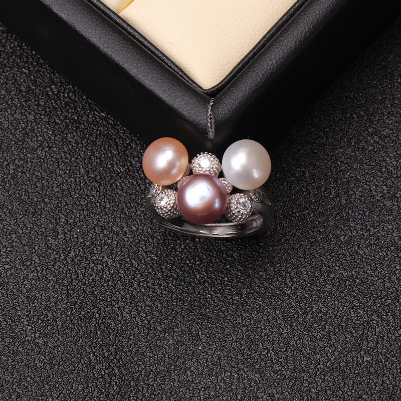 Кольцо перлы пресной воды жемчуг 925 пробы Щепка обручальное кольцо Трехместный