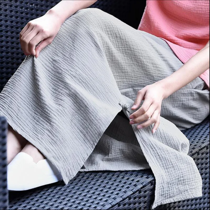 Женская длинная льняная юбка повседневная однотонная свободная макси в стиле