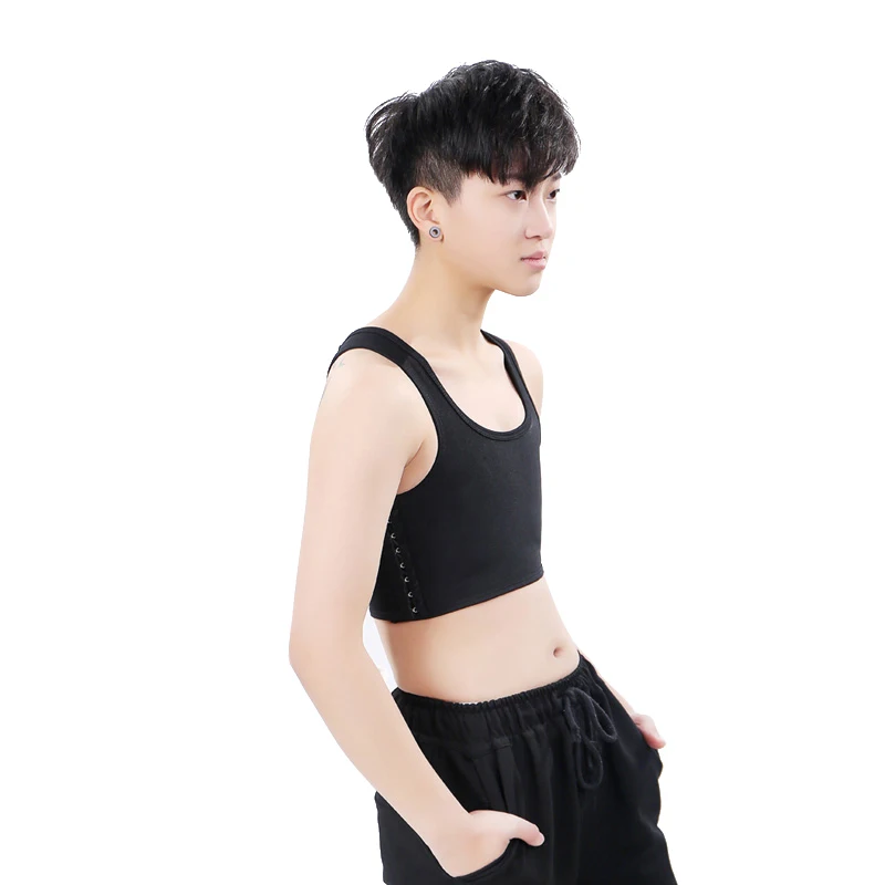 Черный chest binder tomboy buckle short breast binder trans vest casual bust shapers tops corset tee Super flat bra Les Lesbian - Цвет: Черный