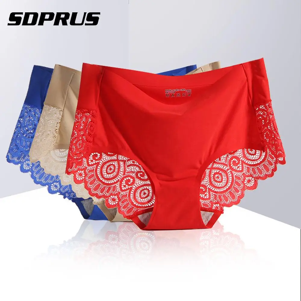 

Women Underwear Seamless Sexy Ice Silk Lace Panties Summer Cozy Breathable Underwear Solid Lace Brief Intimates Pants