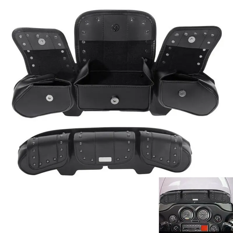 Motorcycle Windshield Bag Tri Pouch 3 Pocket For Harley Touring Electra Street Glide FLHX FLHTCU Trike Models 96-13 | Автомобили и