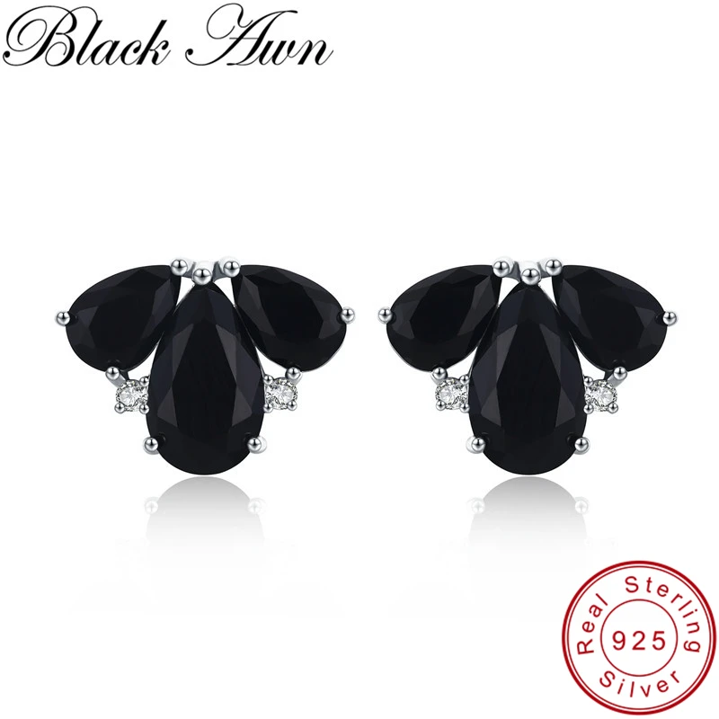 

[BLACK AWN] 925 Sterling Silver Jewelry Classic Flower Engagement Stud Earrings for Women Female Bijoux Silver 925 Jewelry I065