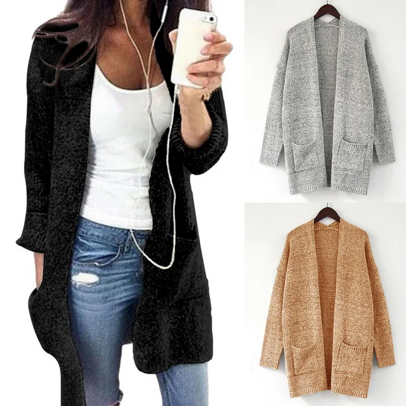 HEFLASHOR 2019 Cotton Solid Cardigan Long Sleeve Knitted Sweater Women Open Stitch Casual Sweters Invierno Loose Mujer |