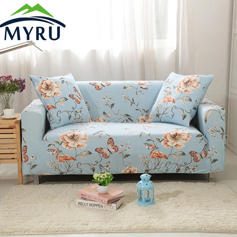 Чехол для дивана с синим цветком большой Эластичный гибкий чехол нескользящий