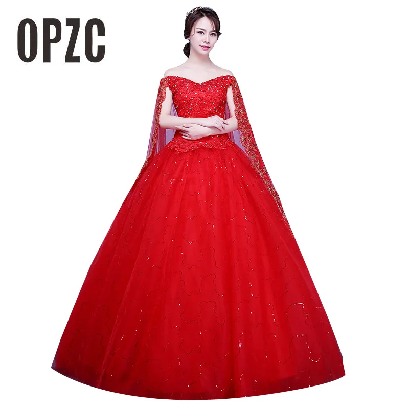 Red White Train VintageWedding Dress 2020 Vestidos De Novia Elegant Boat Neck Lace Gown Appliques Flower Veil Simple Princess | Свадьбы и