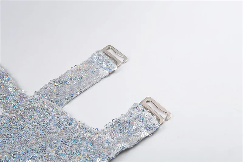 Для женщин Блестки Bling голограмма укороченный топ музыка Festvial для клубных вечеринок блеск бюстгальтер Топ женские сексуальные костюмы Косплэй панк рок T