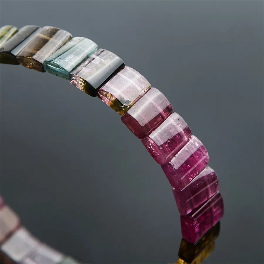 Genuine Natural Colorful Watermelon Tourmaline Gemstone Rectangle Crystal Bead Bracelet Drop Shipping | Украшения и аксессуары
