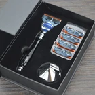 Dscosmetic роскошный черный цвет 5-слойные лезвия Мужская бритва с смоляной ручкой