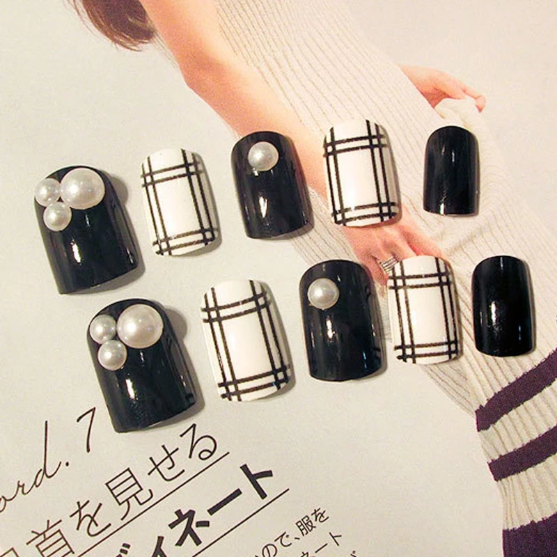 24 шт. черный и белый французский дизайн ногтей накладные ногти Советы Декор
